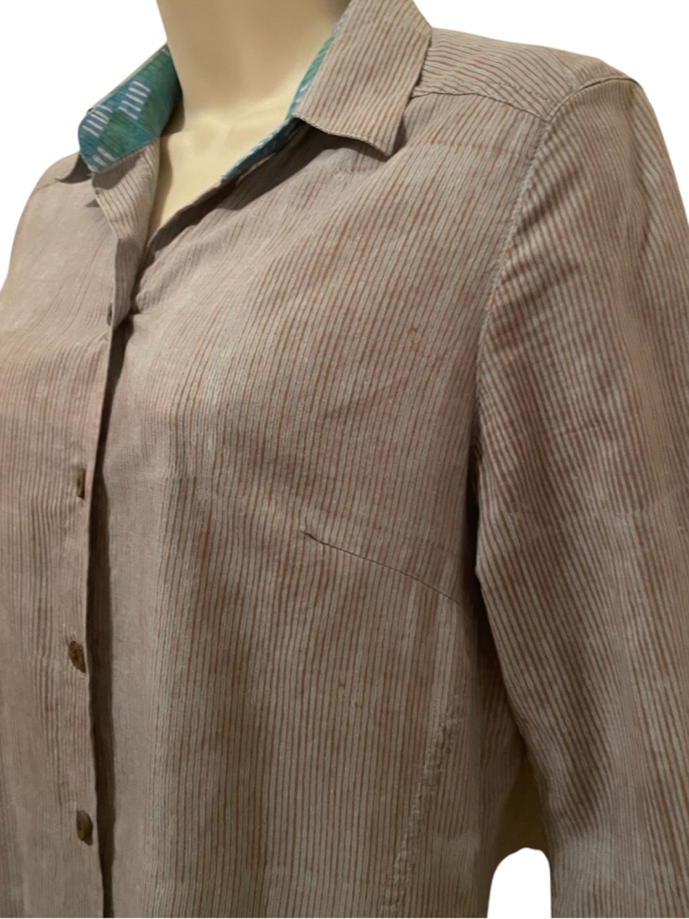 Juli Raja Button Up Shirt Dress 100% Cotton Pockets Micro Striped Size Small - Picture 4 of 14